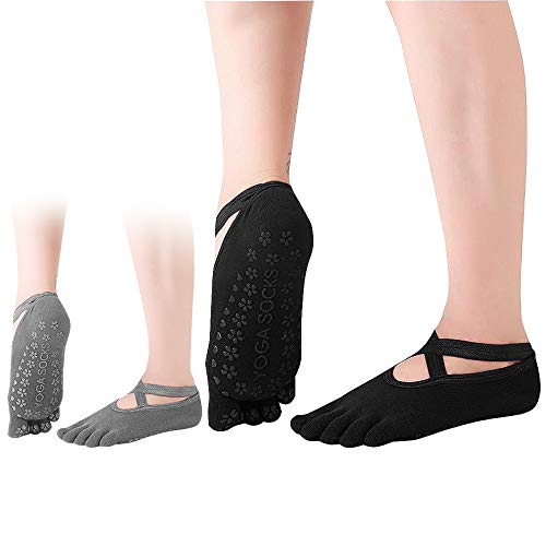 Dokpav 2 Pares Calcetines Antideslizantes ABS para Mujer Calcetines de Algodón para Yoga/Fitness/Pilates/Artes Marciales/Danza/Gimnasia/Trampolín 36-43