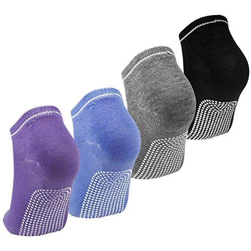 Dokpav Calcetines Pilates Yoga 4 Par Calcetines Antideslizantes de Deporte Traspirable Mujer para Yoga Pilates Barra Ballet Danza Fitness Algodon (Violeta/Azul/Gris/Negro)