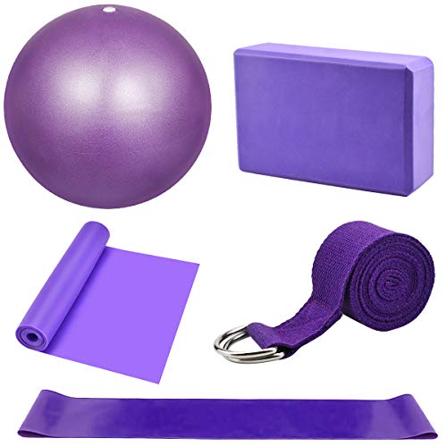 Dokpav Kit de Accesorios para Pilates Set de 5 Bandas Elásticas Fitness,Goma elasticas Musculacion,Bloque de Yoga,Pequeña Pelota de Pilates,Bandas de Resistencia para Yoga,Pilates,Fitness (Púrpura) Dokpav Kit de Accesorios para Pilates Set de 5 Bandas Elásticas Fitness,Goma elasticas Musculacion,Bloque de Yoga,Pequeña Pelota de Pilates,Bandas de Resistencia para Yoga,Pilates,Fitness (Púrpura)