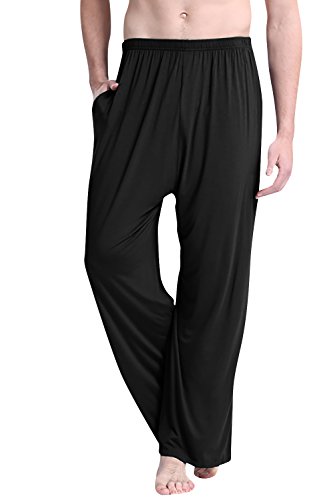 Dolamen Hombre Pantalones de Pijama Modal Algodón, 2018 Pantalones Boxeador Largo Casual Ropa de Dormir Cintura elástica Bolsillos Tiempo Libre Yoga Deportes (XXXX-Large, Negro)