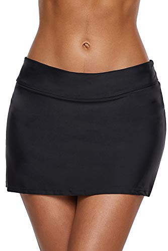 Dolamen Mujer Shorts de baño, Trajes de baño Bañador Deportivo Traje de Baño Bañador de natación Falda Bikini para Mujer Bragas Pantalones Cortos (Small, Negro)