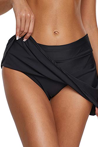 Dolamen Mujer Shorts de baño, Trajes de baño Bañador Deportivo Traje de Baño Bañador de natación Falda Bikini para Mujer Bragas Pantalones Cortos (Small, Negro)