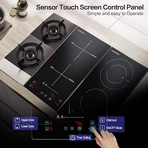 Domino placa inducción, Amzchef doble placa de inducción con superficie de cristal negro,control táctil del sensor y bloqueo para niños,10 niveles de potencia y configuración del temporizador 3300W Domino placa inducción, Amzchef doble placa de inducción con superficie de cristal negro,control táctil del sensor y bloqueo para niños,10 niveles de potencia y configuración del temporizador 3300W