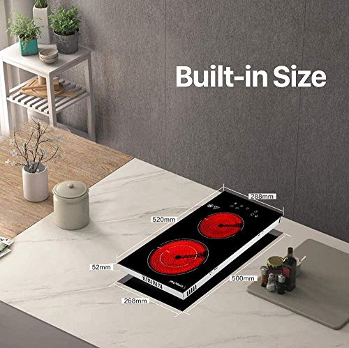 Domino placa vitrocerámica,Amzchef eléctrica vitrocerámica con superficie de vidrio negro pulido, control táctil y bloqueo para niños,temporizador y 9 de potencia,adecuados para cualquier olla Domino placa vitrocerámica,Amzchef eléctrica vitrocerámica con superficie de vidrio negro pulido, control táctil y bloqueo para niños,temporizador y 9 de potencia,adecuados para cualquier olla