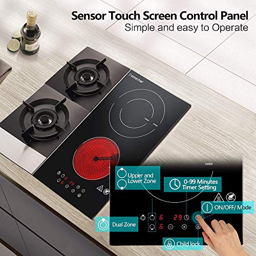 Domino placa vitrocerámica,Amzchef eléctrica vitrocerámica con superficie de vidrio negro pulido, control táctil y bloqueo para niños,temporizador y 9 de potencia,adecuados para cualquier olla Domino placa vitrocerámica,Amzchef eléctrica vitrocerámica con superficie de vidrio negro pulido, control táctil y bloqueo para niños,temporizador y 9 de potencia,adecuados para cualquier olla