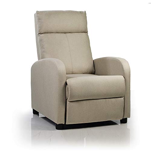 Don Descanso - Sillón Reclinable Tela Verona Beige, Sillón Relax con Reposapiés, Sistema de Apertura Push, Compacto, 2 Posiciones de Tumbada y Posición Cero, Butaca Salón Reclinable hasta 160º