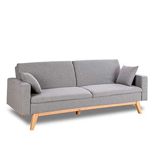 Don Descanso, Sofá Cama 3 plazas Reine, Tapizado en Tela, Color Gris Claro, Sistema Apertura de Libro o Clic-clac, Medida sofá: 206x74x83 cm, Medida Cama: 206x99x83 cm, Incluye 2 Cojines Don Descanso, Sofá Cama 3 plazas Reine, Tapizado en Tela, Color Gris Claro, Sistema Apertura de Libro o Clic-clac, Medida sofá: 206x74x83 cm, Medida Cama: 206x99x83 cm, Incluye 2 Cojines