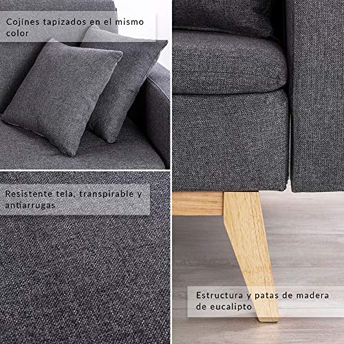 Don Descanso, Sofá Cama 3 plazas Reine, Tapizado en Tela, Color Gris Marengo, Sistema Apertura de Libro o Clic-clac, Medida sofá: 206x74x83 cm, Medida Cama: 206x99x83 cm, Incluye 2 Cojines Don Descanso, Sofá Cama 3 plazas Reine, Tapizado en Tela, Color Gris Marengo, Sistema Apertura de Libro o Clic-clac, Medida sofá: 206x74x83 cm, Medida Cama: 206x99x83 cm, Incluye 2 Cojines
