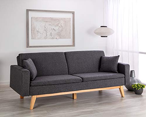 Don Descanso, Sofá Cama 3 plazas Reine, Tapizado en Tela, Color Gris Marengo, Sistema Apertura de Libro o Clic-clac, Medida sofá: 206x74x83 cm, Medida Cama: 206x99x83 cm, Incluye 2 Cojines Don Descanso, Sofá Cama 3 plazas Reine, Tapizado en Tela, Color Gris Marengo, Sistema Apertura de Libro o Clic-clac, Medida sofá: 206x74x83 cm, Medida Cama: 206x99x83 cm, Incluye 2 Cojines