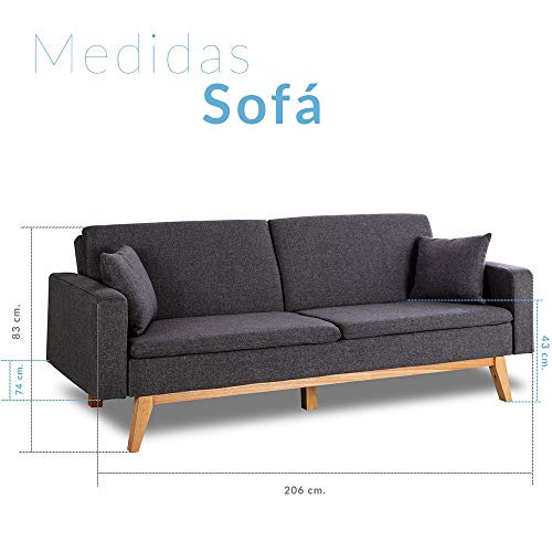 Don Descanso, Sofá Cama 3 plazas Reine, Tapizado en Tela, Color Gris Marengo, Sistema Apertura de Libro o Clic-clac, Medida sofá: 206x74x83 cm, Medida Cama: 206x99x83 cm, Incluye 2 Cojines Don Descanso, Sofá Cama 3 plazas Reine, Tapizado en Tela, Color Gris Marengo, Sistema Apertura de Libro o Clic-clac, Medida sofá: 206x74x83 cm, Medida Cama: 206x99x83 cm, Incluye 2 Cojines