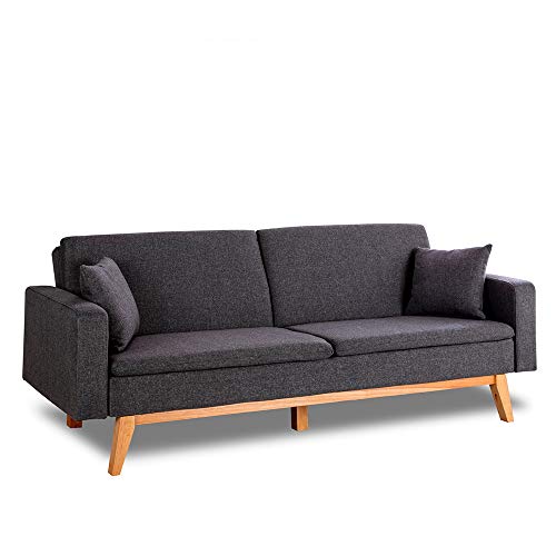 Don Descanso, Sofá Cama 3 plazas Reine, Tapizado en Tela, Color Gris Marengo, Sistema Apertura de Libro o Clic-clac, Medida sofá: 206x74x83 cm, Medida Cama: 206x99x83 cm, Incluye 2 Cojines Don Descanso, Sofá Cama 3 plazas Reine, Tapizado en Tela, Color Gris Marengo, Sistema Apertura de Libro o Clic-clac, Medida sofá: 206x74x83 cm, Medida Cama: 206x99x83 cm, Incluye 2 Cojines