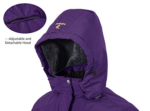 Donhobo - Chaqueta de forro polar para mujer, resistente al agua, transpirable, gruesa, cálida, cortavientos, Softshell con capucha desmontable morado M