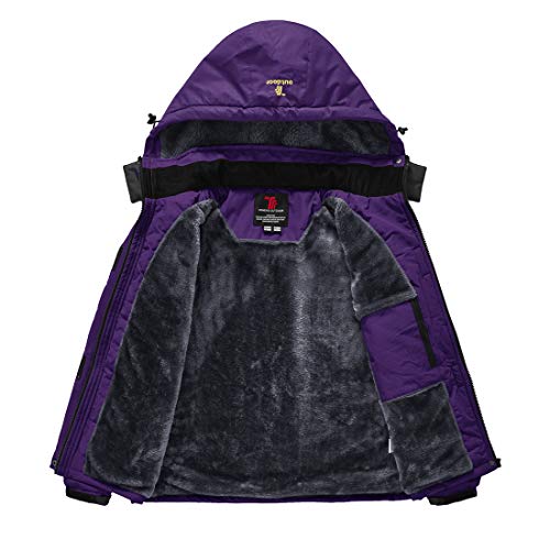 Donhobo - Chaqueta de forro polar para mujer, resistente al agua, transpirable, gruesa, cálida, cortavientos, Softshell con capucha desmontable morado M