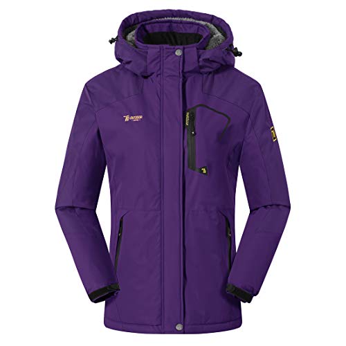 Donhobo - Chaqueta de forro polar para mujer, resistente al agua, transpirable, gruesa, cálida, cortavientos, Softshell con capucha desmontable morado M