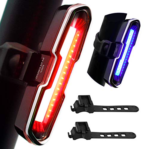 DONPEREGRINO B2-110 Lúmenes Luz Trasera Bicicleta Potente LED en Roja/Azul, Luz Bicicleta Trasera Recargable USB de Alto Brillo con 5 Modos Fijos e Intermitentes