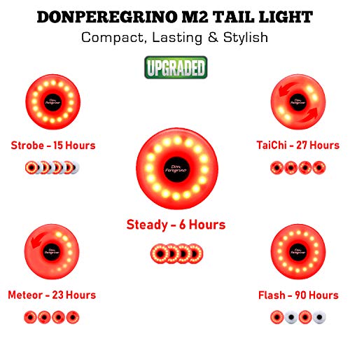 DONPEREGRINO M2 - Luz Trasera Bici Compacta hasta 90 Horas de Autonomía, LED Luz Bicicleta USB Recargable con 5 Modos Fijos e Intermitentes DONPEREGRINO M2 - Luz Trasera Bici Compacta hasta 90 Horas de Autonomía, LED Luz Bicicleta USB Recargable con 5 Modos Fijos e Intermitentes