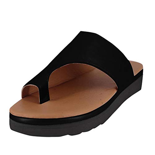 Dorical Mujere Zapatos ortopédicos Casual Verano Femeninos Ocasionales Cuero de PU Suave Sandalias de corrección Dedo Gordo pie para Mujeres Piso con Corrector ortopédico (40 EU, Nero)