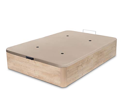 Dormidán - Canapé abatible de Gran Capacidad con Esquinas Redondeadas en Madera, Base tapizada 3D Transpirable + 4 válvulas aireación 135x190cm Color Roble