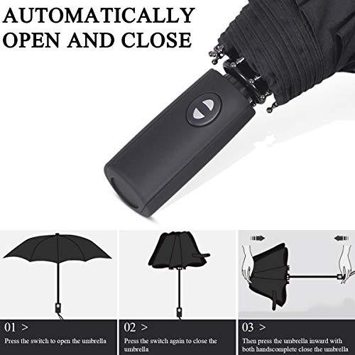 DORRISO Hombres Mujer Automático Plegable Paraguas Grande Compacto Portátil Viajar Paraguas Antiviento Impermeable Unisexo Paraguas Negro DORRISO Hombres Mujer Automático Plegable Paraguas Grande Compacto Portátil Viajar Paraguas Antiviento Impermeable Unisexo Paraguas Negro