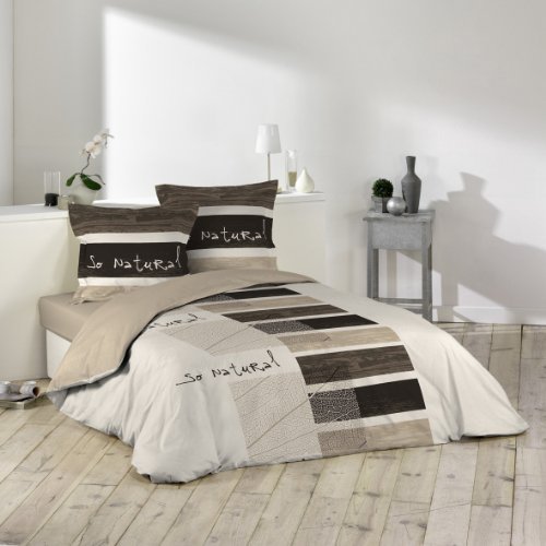 Douceur D'Intérieur So Natural - Juego con funda de edredón y 2 fundas de almohada, algodon, estampado, Multicolor, 240 X 220 cm