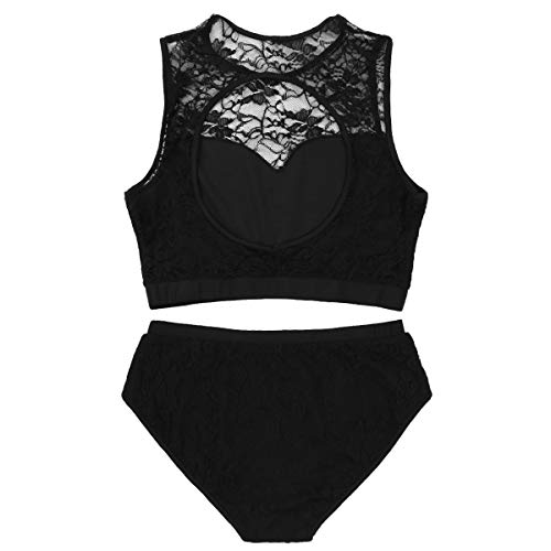 dPois 2pcs Ropa de Baile en Barra para Mujer Top Encaje sin Mangas Pantalones Cortos Elástico Pole Dance Top Dancewear S-XXL Negro Large dPois 2pcs Ropa de Baile en Barra para Mujer Top Encaje sin Mangas Pantalones Cortos Elástico Pole Dance Top Dancewear S-XXL Negro Large