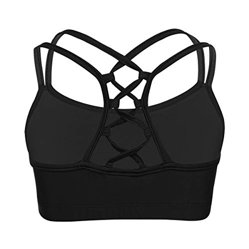 dPois Sujetador Deportivo Niña Criss Cross Tanks Tops Correas Camiseta sin Mangas Crop Top para Niñas Chaleco Deporte Danza Yoga Fitness Running Gym Ropa Interier sin Costuras Negro 12 Años