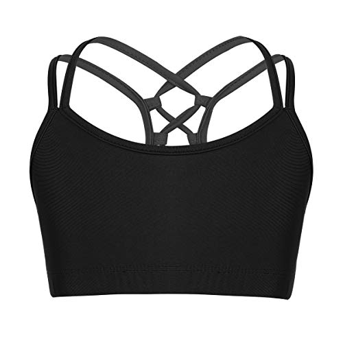 dPois Sujetador Deportivo Niña Criss Cross Tanks Tops Correas Camiseta sin Mangas Crop Top para Niñas Chaleco Deporte Danza Yoga Fitness Running Gym Ropa Interier sin Costuras Negro 12 Años