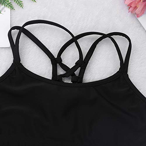 dPois Sujetador Deportivo Niña Criss Cross Tanks Tops Correas Camiseta sin Mangas Crop Top para Niñas Chaleco Deporte Danza Yoga Fitness Running Gym Ropa Interier sin Costuras Negro 12 Años