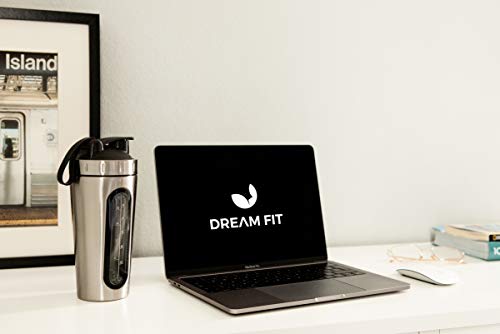Dream Fit | Coctelera para proteínas | Coctelera de gimnasio | Botella de acero inoxidable con ventana transparente y capacidad máxima 900 ml con pulsera de silicona – plateado Dream Fit | Coctelera para proteínas | Coctelera de gimnasio | Botella de acero inoxidable con ventana transparente y capacidad máxima 900 ml con pulsera de silicona – plateado