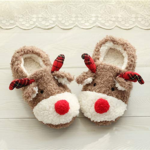 DreamedU Zapatillas Casa Mujer Algodon de Navidad Lindo y Cómodo Antideslizante de Suela Gruesa de Otoño e Invierno 200929