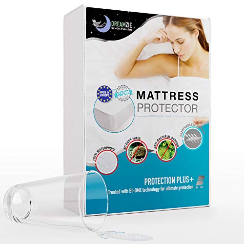 Dreamzie - Protector de Colchón 180 x 200 cm Impermeable - Tela 100% Algodón Oeko Tex - Cubre Colchón Hipoalergénico, Anti-Bacteriano, Anti-Acaros - Elásticos de hasta 28cm - Made in EU Dreamzie - Protector de Colchón 180 x 200 cm Impermeable - Tela 100% Algodón Oeko Tex - Cubre Colchón Hipoalergénico, Anti-Bacteriano, Anti-Acaros - Elásticos de hasta 28cm - Made in EU