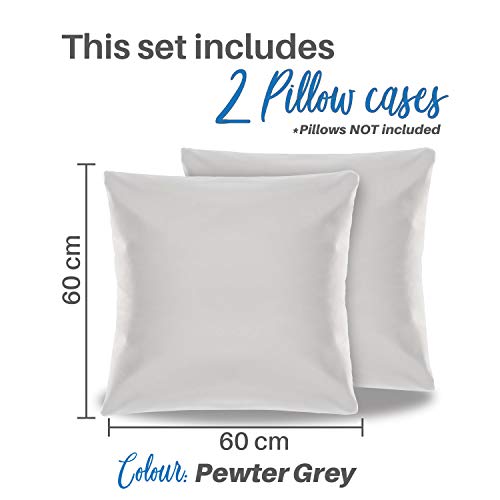 Dreamzie - Set de 2 x Funda de Almohada 60x60 cm, Gris Estaño, Microfibra (100% Poliéster) - Fundas de Almohadas Hipoalergénica - Fundas de Cojines de Calidad con una Suavidad Incomparable