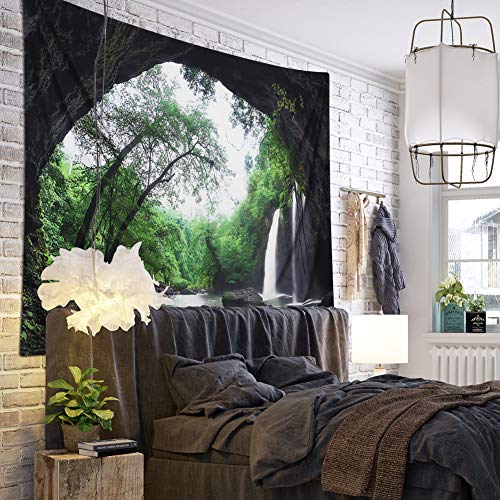 Dremisland Tapiz de Pared Montaña Tapiz Cascada Tapiz de Bosque Árbol Tapiz de Naturaleza Paisaje Tapestry Decoración de Pared para Dormitorio Sala de Estar (L/148X200cm)