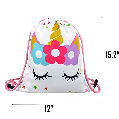 DRESHOW 5 Piezas Unicornios Regalos para Niñas - Mochila con Cordón/Maquillaje Bolsa/PU Monedero Bolsos de Embrague/Collar/Cintas para el pelo