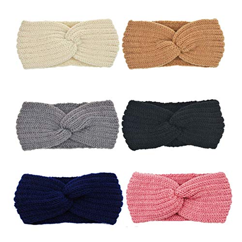 DRESHOW 6 Piezas Crochet Arco Turbante Knit Diadema Mujer Invierno Vendas Elasticas Anchas Tejida Lana Cintas Para El Pelo Banda de pelo más cálido