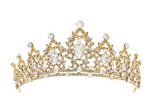 DRESSES - Tiara de novia con cristales de abdominales plateados para deshierbar con diamantes de imitación, para novia, diadem de boda, color dorado DRESSES - Tiara de novia con cristales de abdominales plateados para deshierbar con diamantes de imitación, para novia, diadem de boda, color dorado
