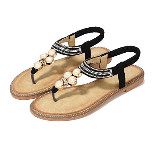 DressLksnf Sandalias Planas Verano Mujer Estilo Bohemia Zapatos de Dedo Sandalias Talla Grande Cinta Elástica Casuales de Playa Chanclas Romanas de Mujer