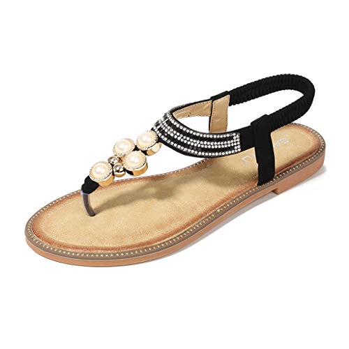 DressLksnf Sandalias Planas Verano Mujer Estilo Bohemia Zapatos de Dedo Sandalias Talla Grande Cinta Elástica Casuales de Playa Chanclas Romanas de Mujer