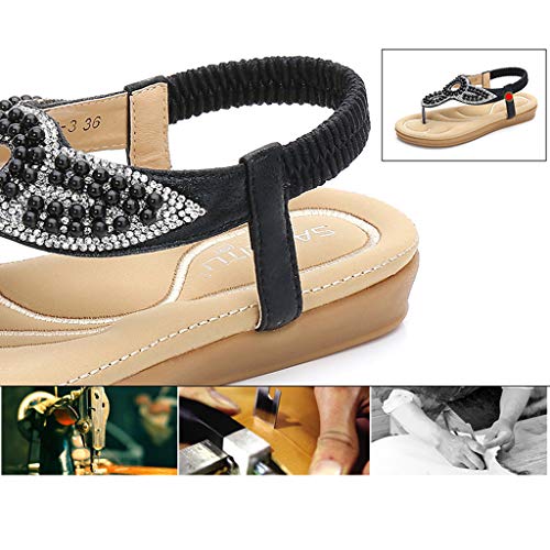 DressLksnf Sandalias Planas Verano Mujer Estilo Bohemia Zapatos de Dedo Sandalias Talla Grande Cinta Elástica Sandalias Casuales de Playa Chanclas Romanas