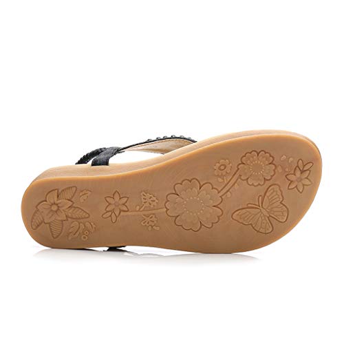 DressLksnf Sandalias Planas Verano Mujer Estilo Bohemia Zapatos de Dedo Sandalias Talla Grande Cinta Elástica Sandalias Casuales de Playa Chanclas Romanas