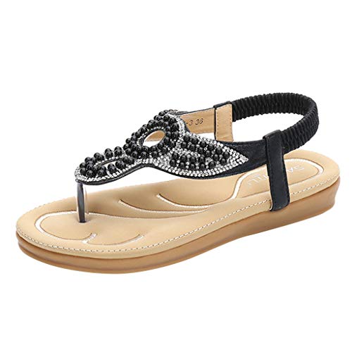 DressLksnf Sandalias Planas Verano Mujer Estilo Bohemia Zapatos de Dedo Sandalias Talla Grande Cinta Elástica Sandalias Casuales de Playa Chanclas Romanas