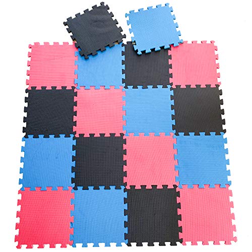 DrNanhai Esterilla Puzzle de Fitness-18 losas de EVA Espuma Alfombrilla Protectora Protección para el Suelo para máquinas de Deporte y gimnasios sobre el Piso Fácil de Limpiar - Rojo+Azul+Negro