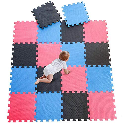 DrNanhai Esterilla Puzzle de Fitness-18 losas de EVA Espuma Alfombrilla Protectora Protección para el Suelo para máquinas de Deporte y gimnasios sobre el Piso Fácil de Limpiar - Rojo+Azul+Negro