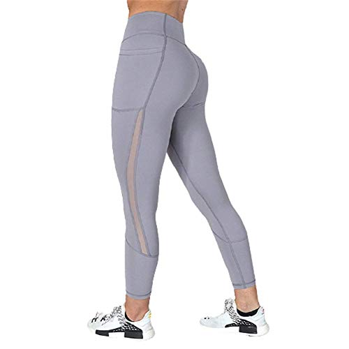 Ducomi Kai Leggings para Mujer con Bolsillo para Teléfono Celular y Transparencias para un Look Sexy en el Gimnasio y en el Hogar - Leggings Transpirables, Máxima Comodidad (Gris, XL)