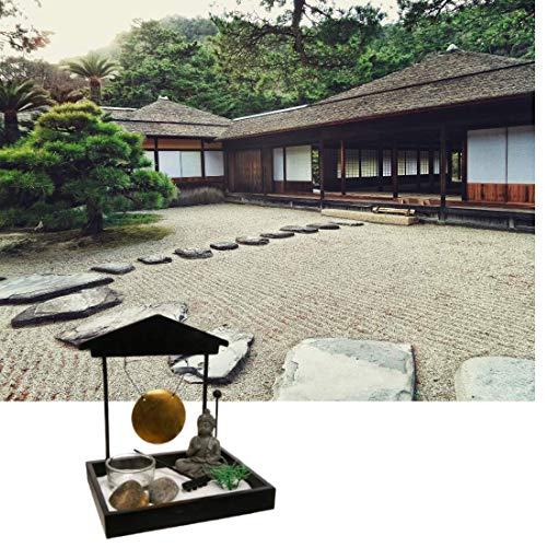 Ducomi Mini Zen Table Garden con Bandeja, Arena, Estatuilla de Buda, Roca - Kit de Meditación Japonesa - Accesorios para El Hogar Decoración de Muebles Interiores (Mantra)
