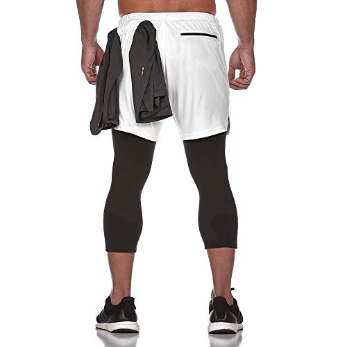 Ducomi Pantalón corto para hombre Fitness + Leggings de compresión 2 en 1 – Pantalones largos y pantalones cortos para gimnasio deportivas ligeras para correr, deportes, baloncesto Beige Camo M