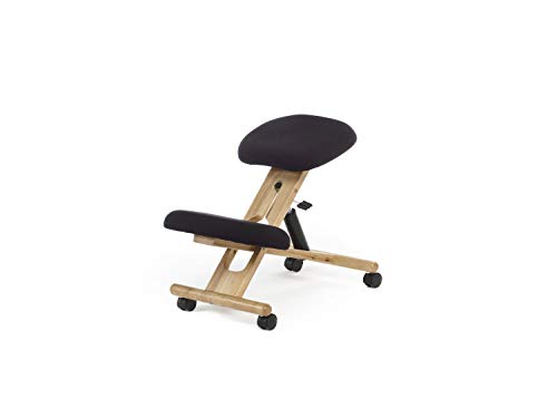 duehome - Silla de Oficina Ergonomica, silla de Escritorio, color Negro y Madera de haya, Medidas: 46 cm (Ancho) x 68 cm (Fondo) x 52-62 cm (Alto)