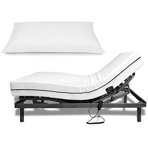 Duérmete Online - Cama Eléctrica Articulada Reforzada 5 Planos + Colchón Viscoelástico Medic Visco + Almohada Tacto Sedoso, Gris, 90x190