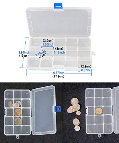 DUOFIRE Ajustable Caja de Almacenamiento de Plástico Joyería Organizador Contenedor de Herramientas (15 Compartimientos x 4, 4 Colores)