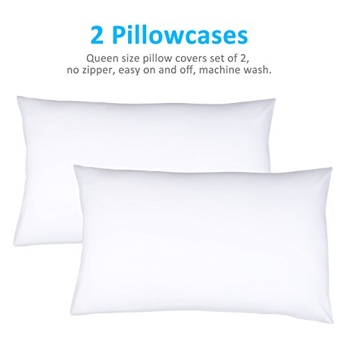 Duractron - 2 Fundas de microfibra hipoalergénica para almohada, tamaño Queen (50 x75 cm), blancas, 2 unidades Duractron - 2 Fundas de microfibra hipoalergénica para almohada, tamaño Queen (50 x75 cm), blancas, 2 unidades